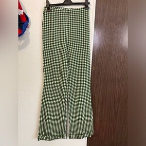 Vintage green and cream gingham wide leg pants